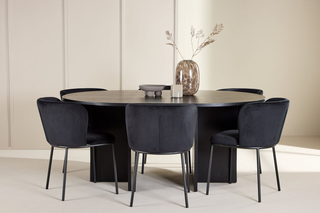 Venture Home Strada Table - Black with 6 Edina Chair - Black