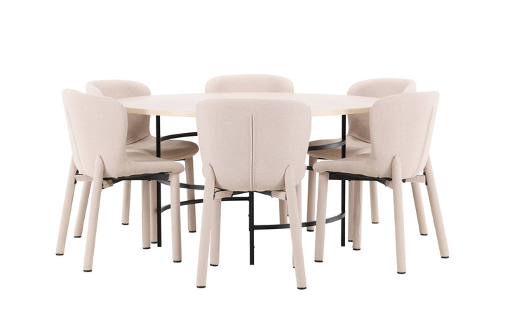 Venture Home Copenhagen Table - Whitewash/Black with 6 Astoria Chair - Beige