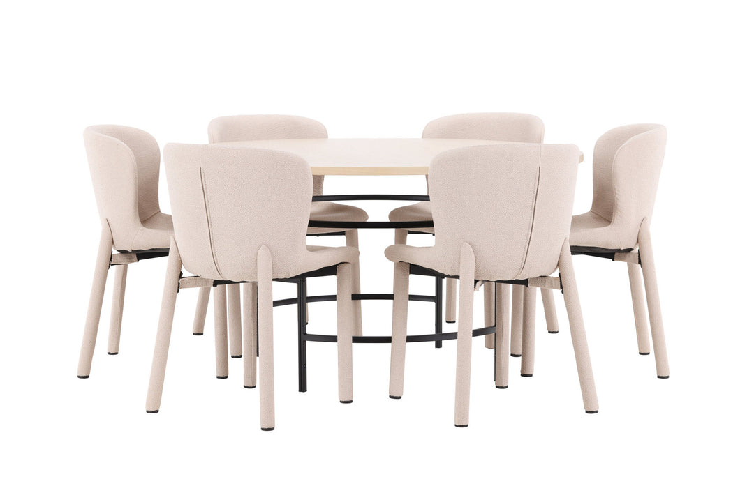 Venture Home Copenhagen Table - Whitewash/Black with 6 Astoria Chair - Beige