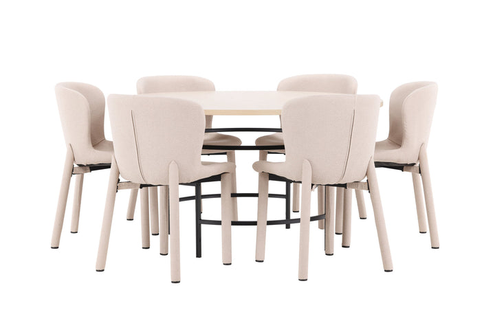 Venture Home Copenhagen Table - Whitewash/Black with 6 Astoria Chair - Beige