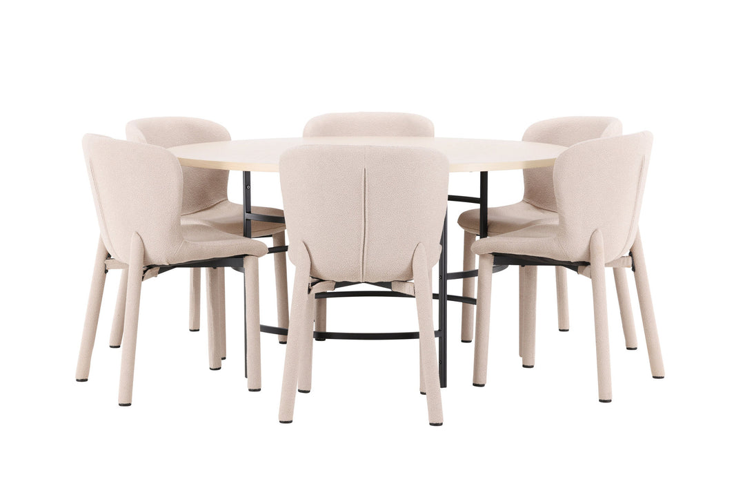 Venture Home Copenhagen Table - Whitewash/Black with 6 Astoria Chair - Beige