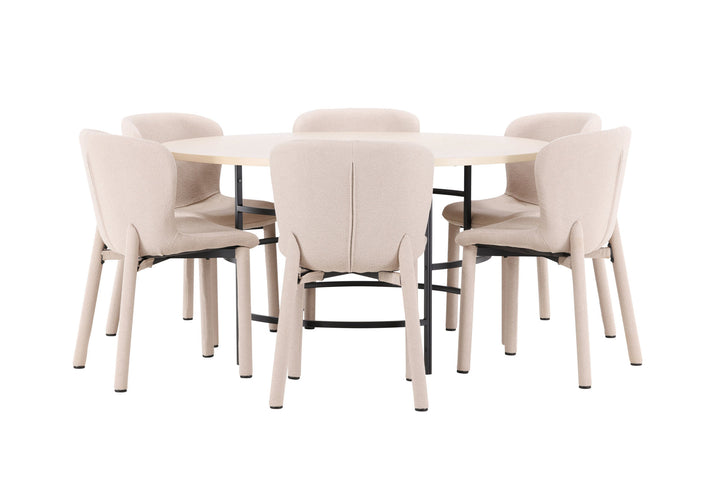 Venture Home Copenhagen Table - Whitewash/Black with 6 Astoria Chair - Beige