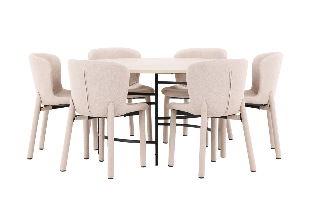 Venture Home Copenhagen Table - Whitewash/Black with 6 Astoria Chair - Beige
