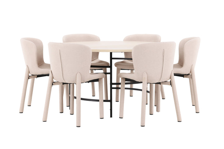 Venture Home Copenhagen Table - Whitewash/Black with 6 Astoria Chair - Beige