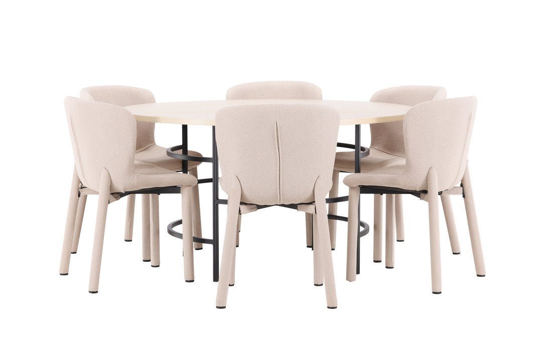 Venture Home Copenhagen Table - Whitewash/Black with 6 Astoria Chair - Beige