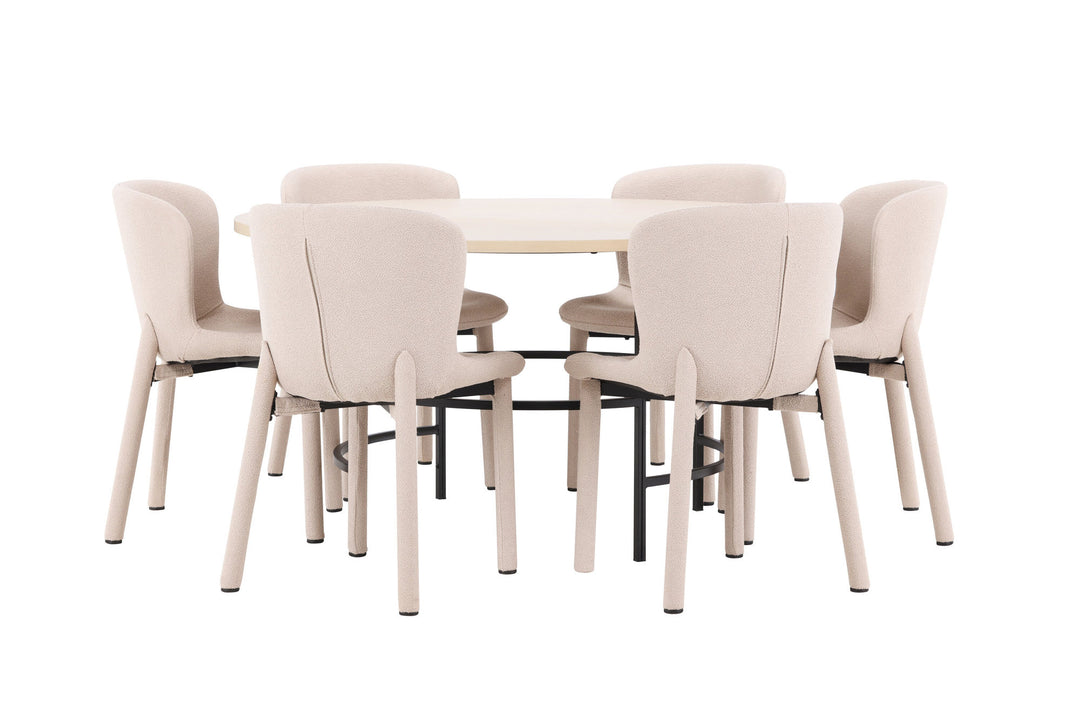 Venture Home Copenhagen Table - Whitewash/Black with 6 Astoria Chair - Beige