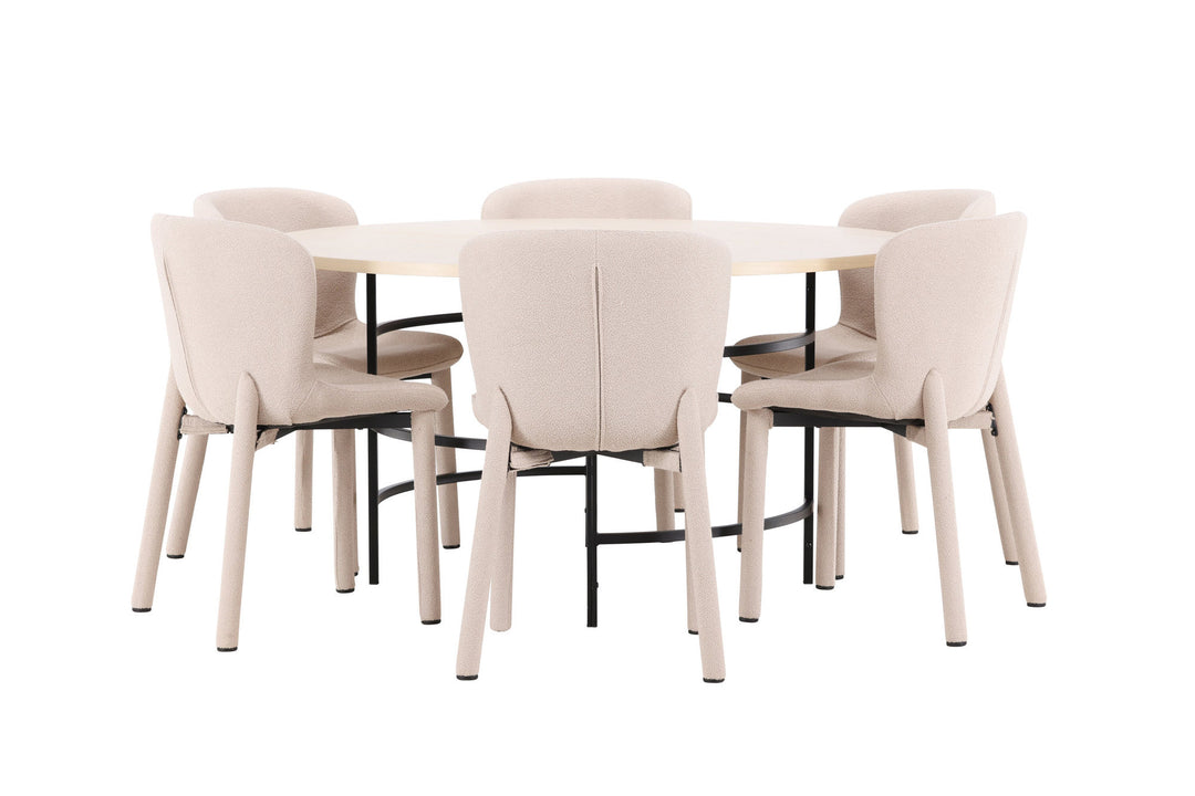 Venture Home Copenhagen Table - Whitewash/Black with 6 Astoria Chair - Beige