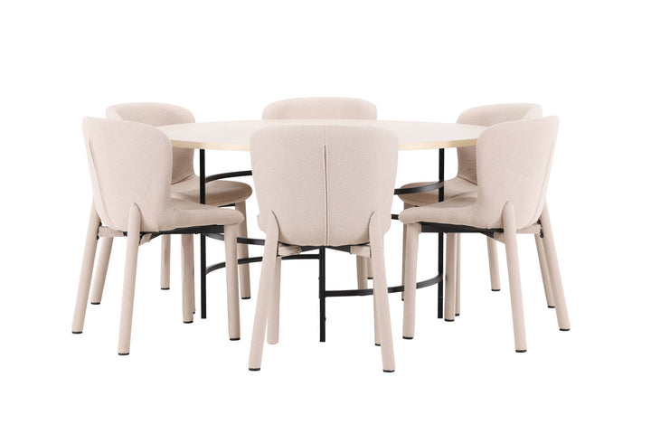 Venture Home Copenhagen Table - Whitewash/Black with 6 Astoria Chair - Beige