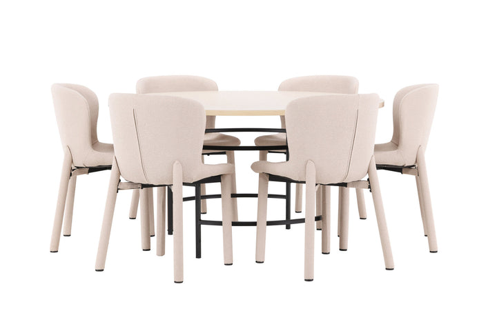 Venture Home Copenhagen Table - Whitewash/Black with 6 Astoria Chair - Beige