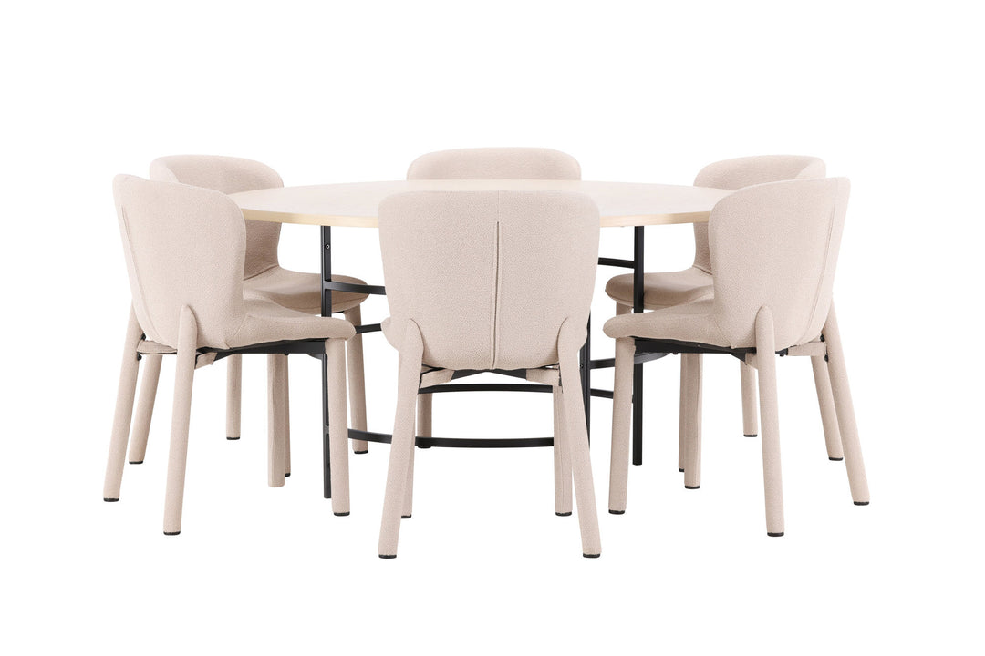 Venture Home Copenhagen Table - Whitewash/Black with 6 Astoria Chair - Beige