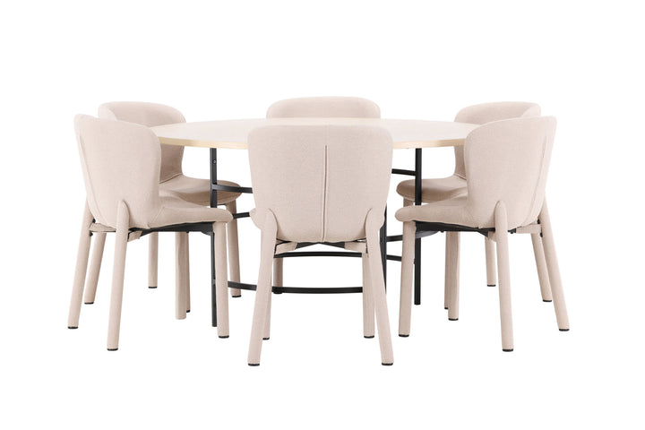 Venture Home Copenhagen Table - Whitewash/Black with 6 Astoria Chair - Beige