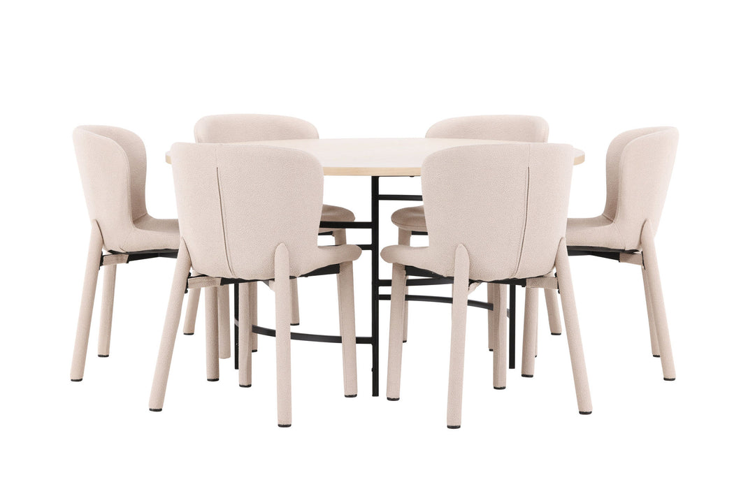 Venture Home Copenhagen Table - Whitewash/Black with 6 Astoria Chair - Beige