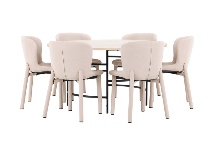 Venture Home Copenhagen Table - Whitewash/Black with 6 Astoria Chair - Beige