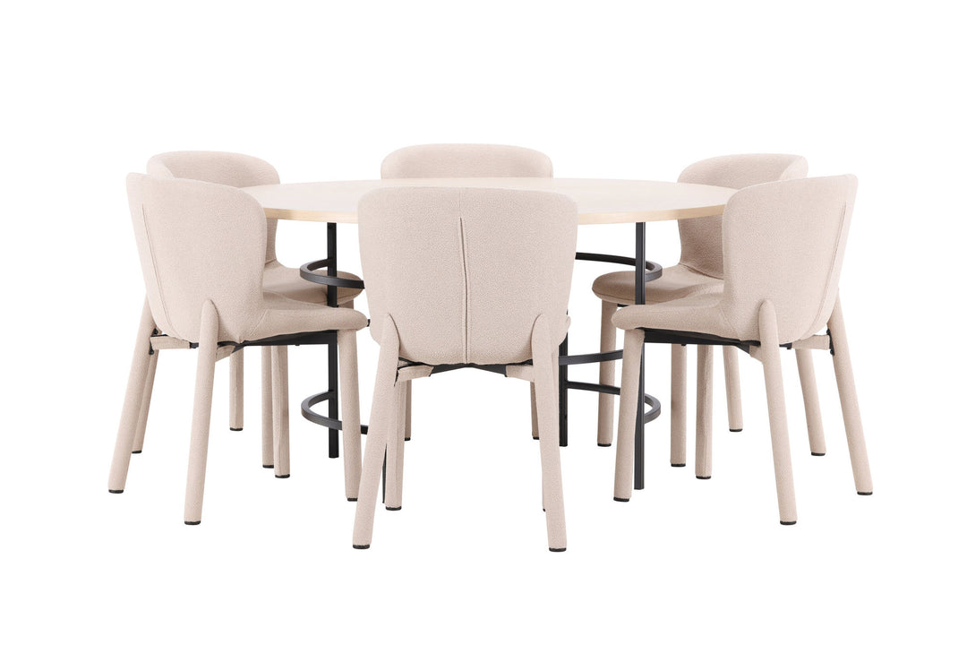 Venture Home Copenhagen Table - Whitewash/Black with 6 Astoria Chair - Beige