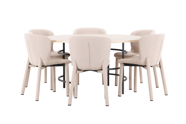 Venture Home Copenhagen Table - Whitewash/Black with 6 Astoria Chair - Beige