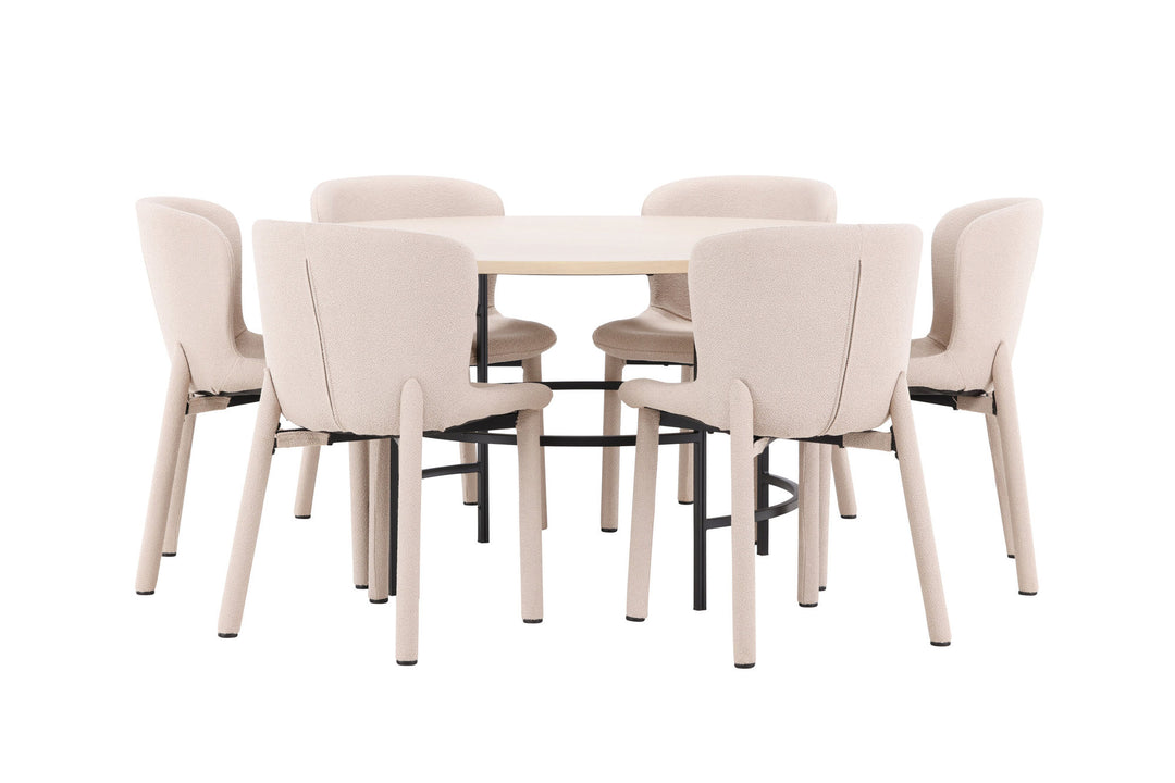 Venture Home Copenhagen Table - Whitewash/Black with 6 Astoria Chair - Beige