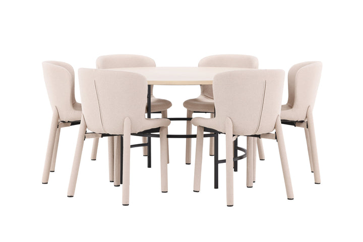 Venture Home Copenhagen Table - Whitewash/Black with 6 Astoria Chair - Beige