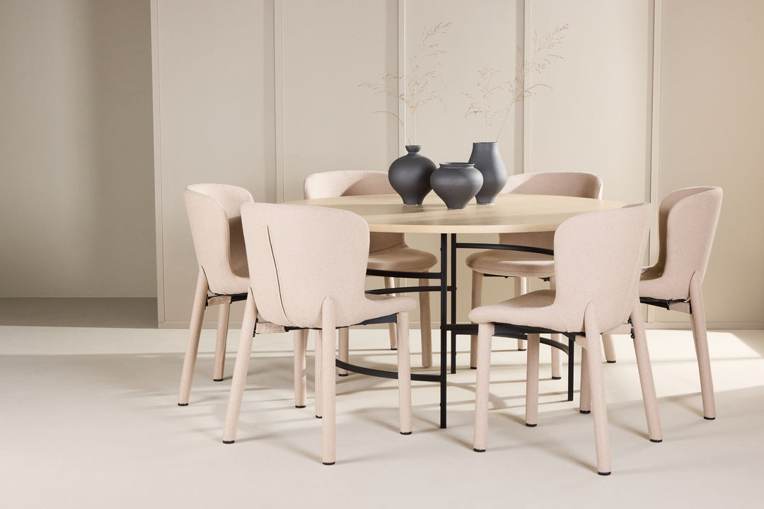 Venture Home Copenhagen Table - Whitewash/Black with 6 Astoria Chair - Beige