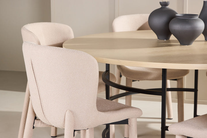Venture Home Copenhagen Table - Whitewash/Black with 6 Astoria Chair - Beige
