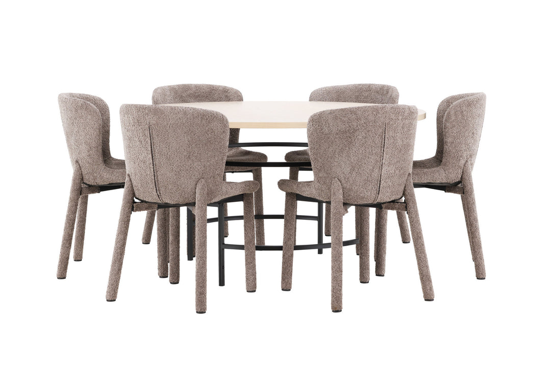 Venture Home Copenhagen Table - Whitewash/Black with 6 Astoria Chair - Brown