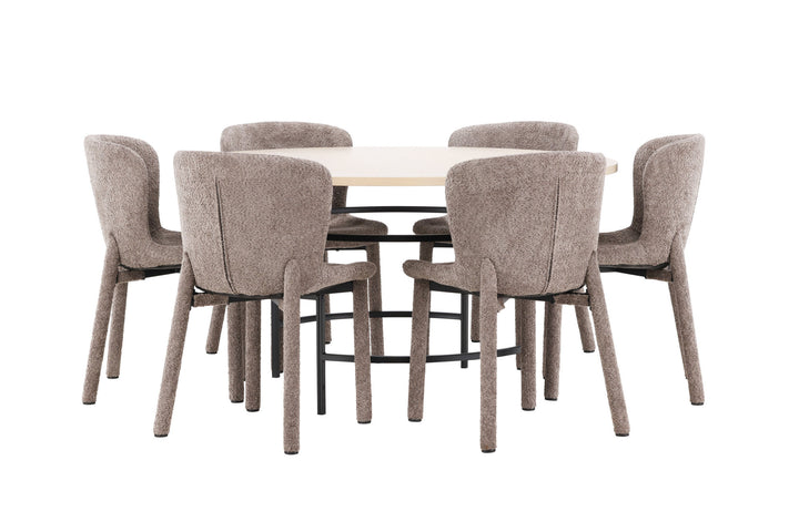 Venture Home Copenhagen Table - Whitewash/Black with 6 Astoria Chair - Brown