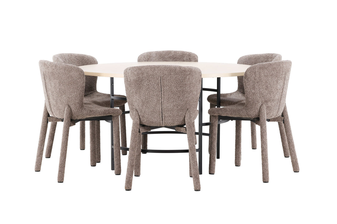 Venture Home Copenhagen Table - Whitewash/Black with 6 Astoria Chair - Brown