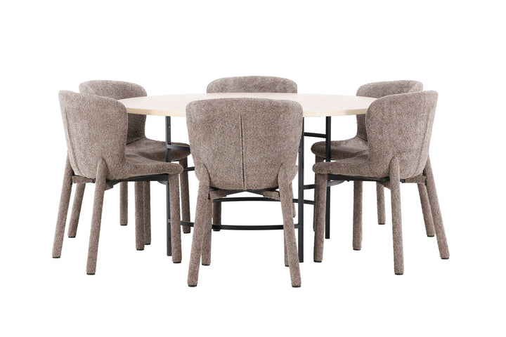Venture Home Copenhagen Table - Whitewash/Black with 6 Astoria Chair - Brown
