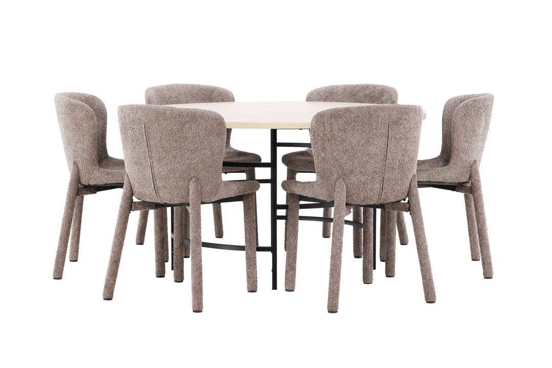 Venture Home Copenhagen Table - Whitewash/Black with 6 Astoria Chair - Brown