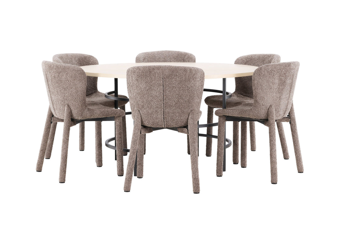 Venture Home Copenhagen Table - Whitewash/Black with 6 Astoria Chair - Brown