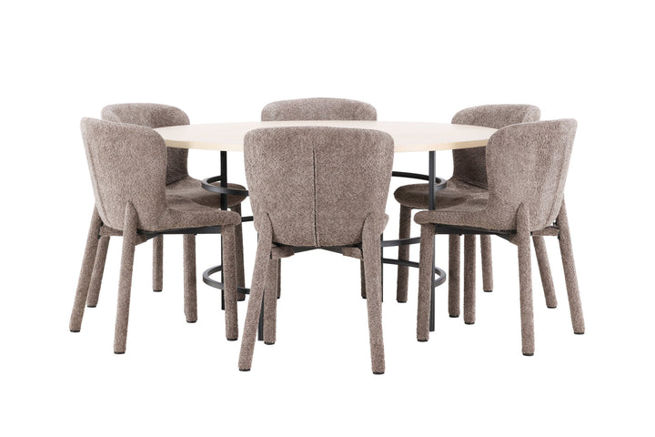 Venture Home Copenhagen Table - Whitewash/Black with 6 Astoria Chair - Brown