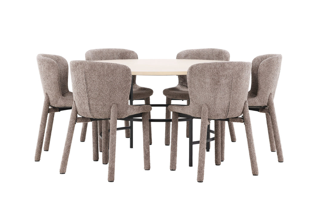 Venture Home Copenhagen Table - Whitewash/Black with 6 Astoria Chair - Brown