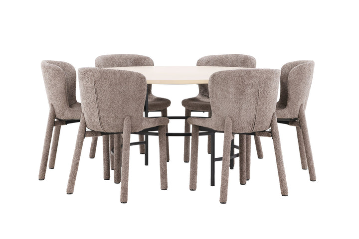 Venture Home Copenhagen Table - Whitewash/Black with 6 Astoria Chair - Brown