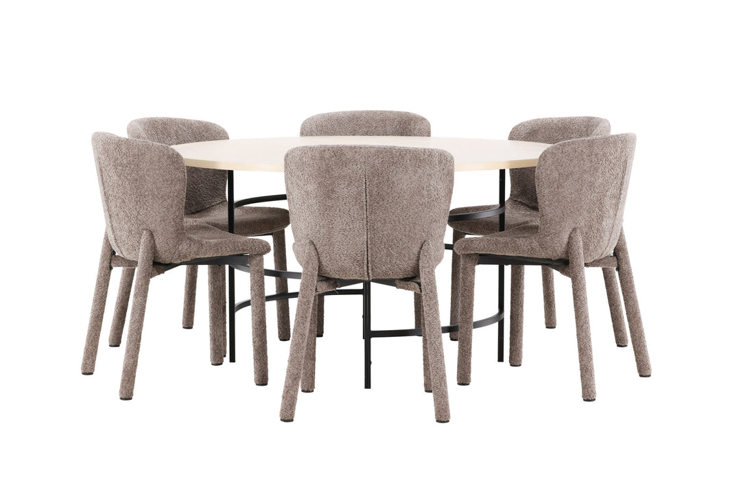 Venture Home Copenhagen Table - Whitewash/Black with 6 Astoria Chair - Brown
