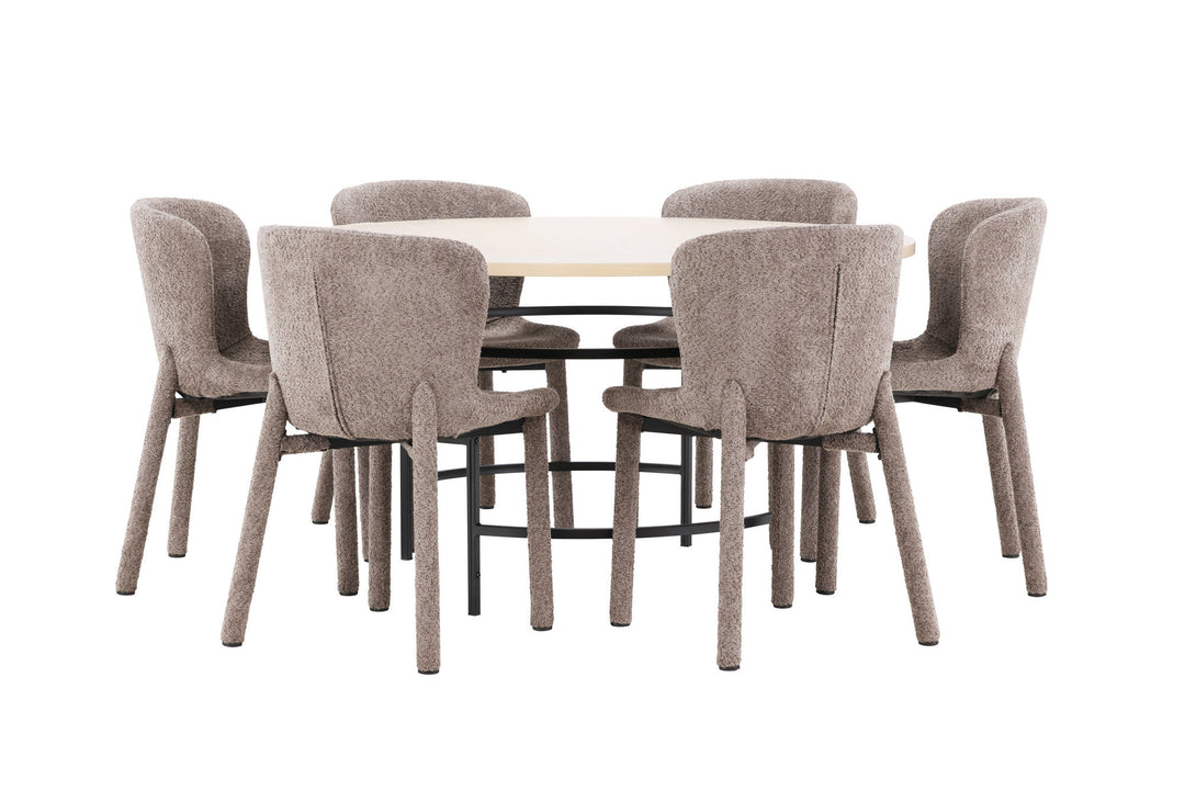 Venture Home Copenhagen Table - Whitewash/Black with 6 Astoria Chair - Brown