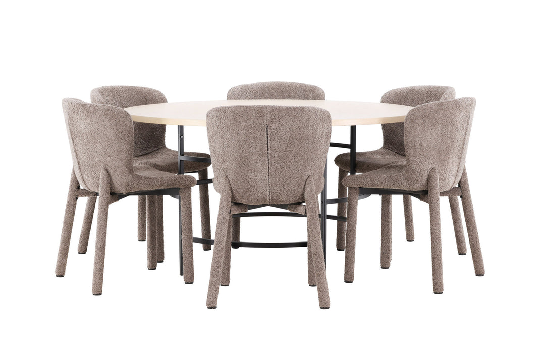 Venture Home Copenhagen Table - Whitewash/Black with 6 Astoria Chair - Brown