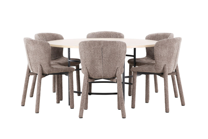 Venture Home Copenhagen Table - Whitewash/Black with 6 Astoria Chair - Brown