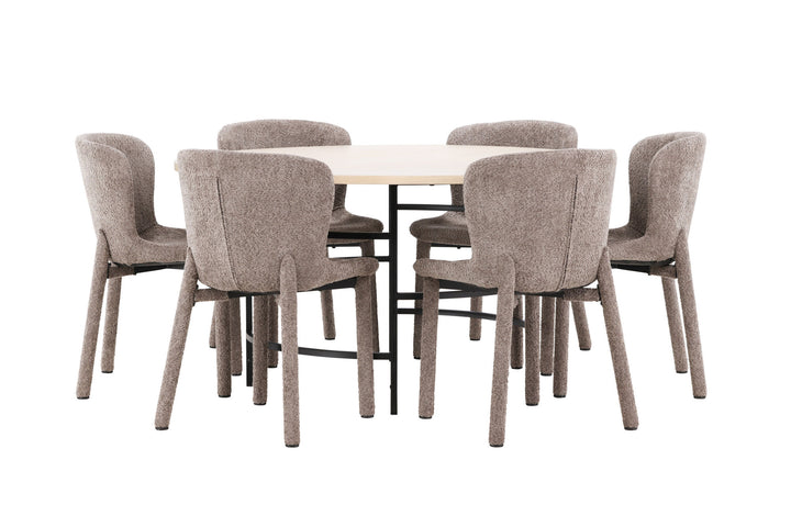 Venture Home Copenhagen Table - Whitewash/Black with 6 Astoria Chair - Brown