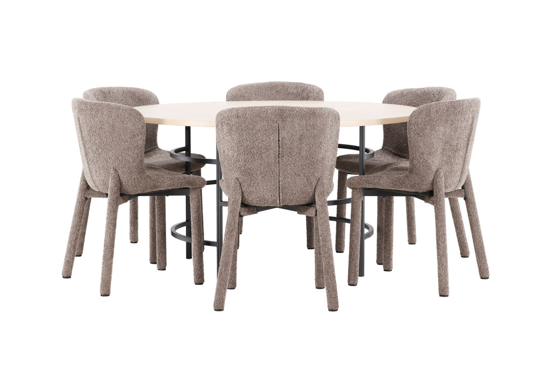 Venture Home Copenhagen Table - Whitewash/Black with 6 Astoria Chair - Brown
