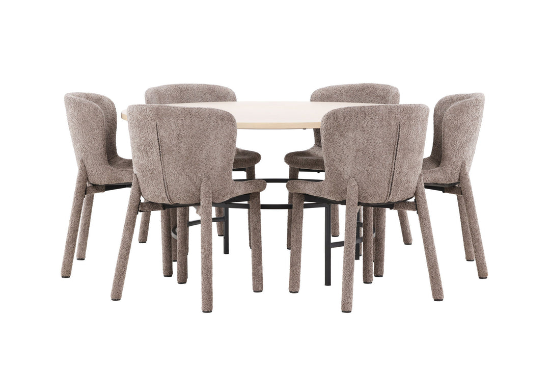 Venture Home Copenhagen Table - Whitewash/Black with 6 Astoria Chair - Brown
