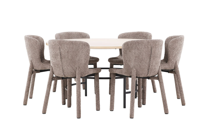 Venture Home Copenhagen Table - Whitewash/Black with 6 Astoria Chair - Brown