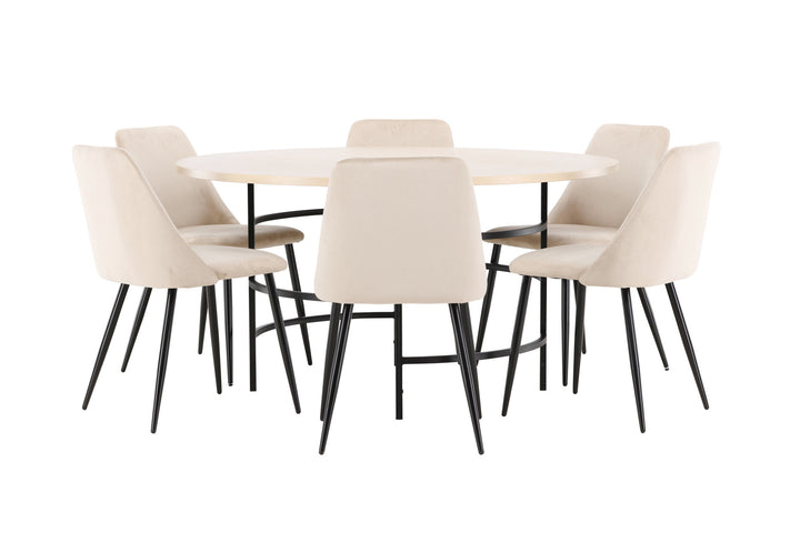Venture Home Copenhagen Table - Whitewash/Black with 6 Night Chair - Black / Beige
