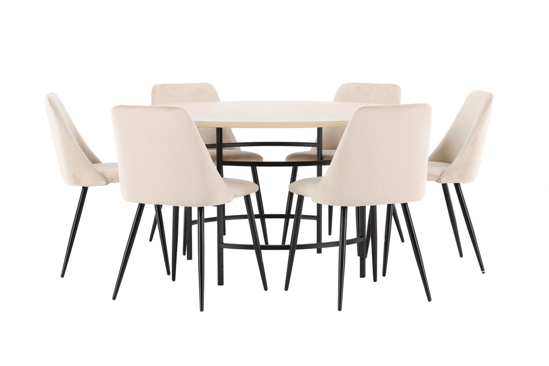 Venture Home Copenhagen Table - Whitewash/Black with 6 Night Chair - Black / Beige