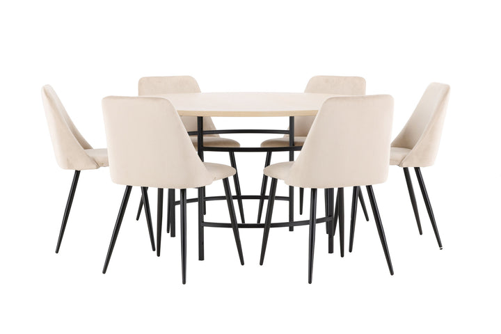 Venture Home Copenhagen Table - Whitewash/Black with 6 Night Chair - Black / Beige