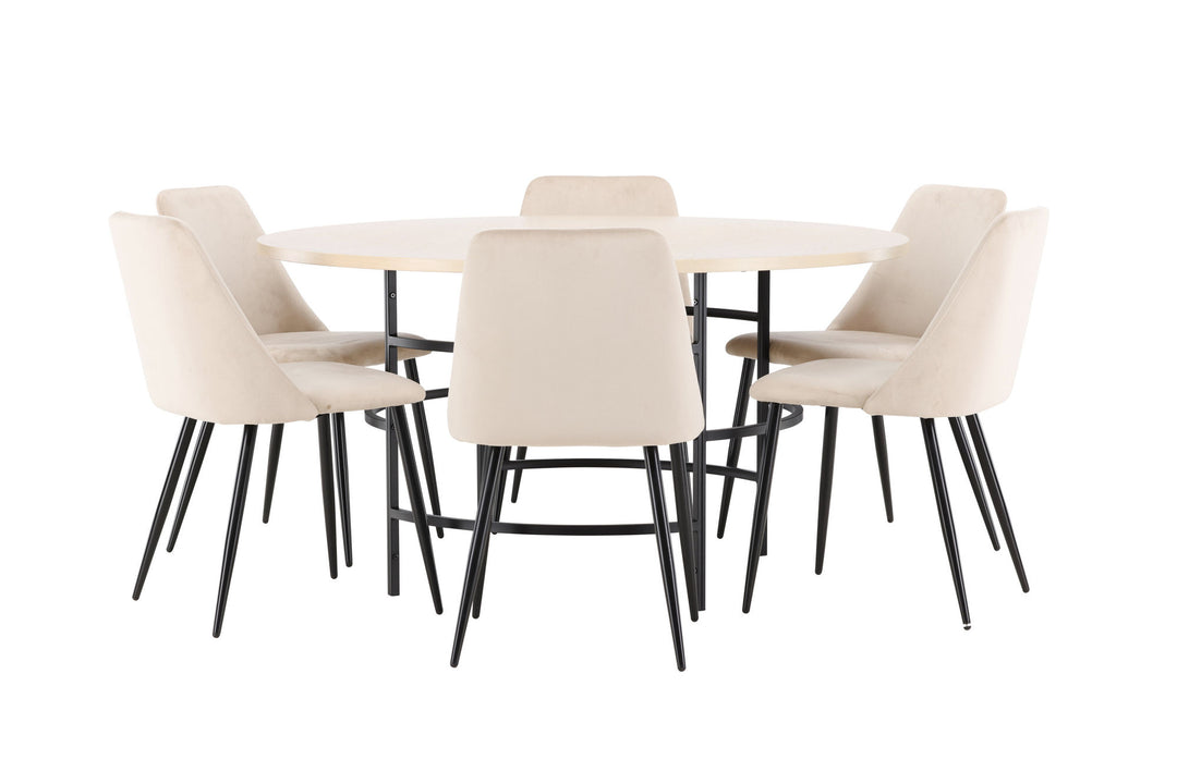 Venture Home Copenhagen Table - Whitewash/Black with 6 Night Chair - Black / Beige