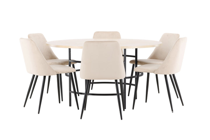 Venture Home Copenhagen Table - Whitewash/Black with 6 Night Chair - Black / Beige