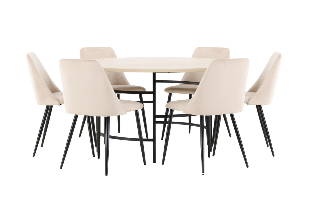 Venture Home Copenhagen Table - Whitewash/Black with 6 Night Chair - Black / Beige