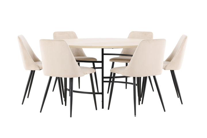 Venture Home Copenhagen Table - Whitewash/Black with 6 Night Chair - Black / Beige