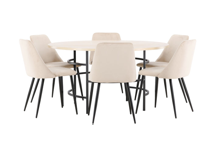 Venture Home Copenhagen Table - Whitewash/Black with 6 Night Chair - Black / Beige