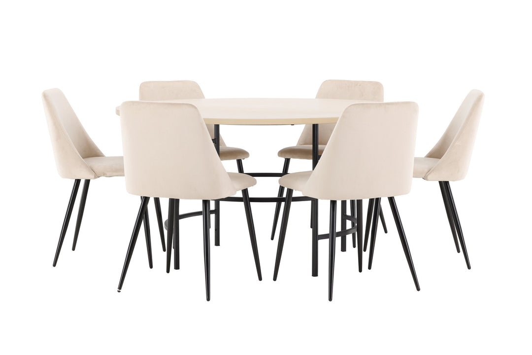 Venture Home Copenhagen Table - Whitewash/Black with 6 Night Chair - Black / Beige