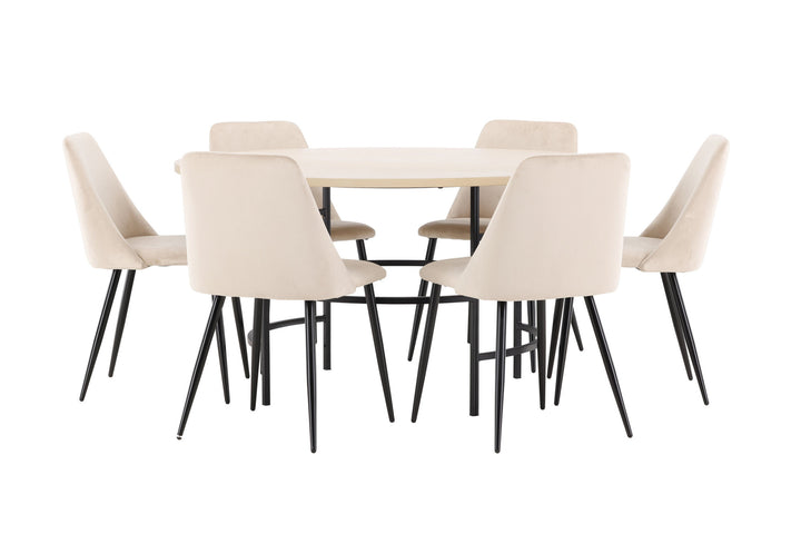 Venture Home Copenhagen Table - Whitewash/Black with 6 Night Chair - Black / Beige